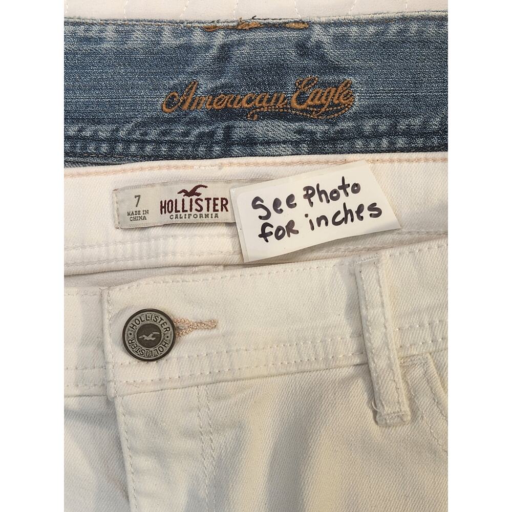 y2k 2 PAIR DENIM SHORTY SHORTS American Eagle Hollister White Blue Jean 30 large